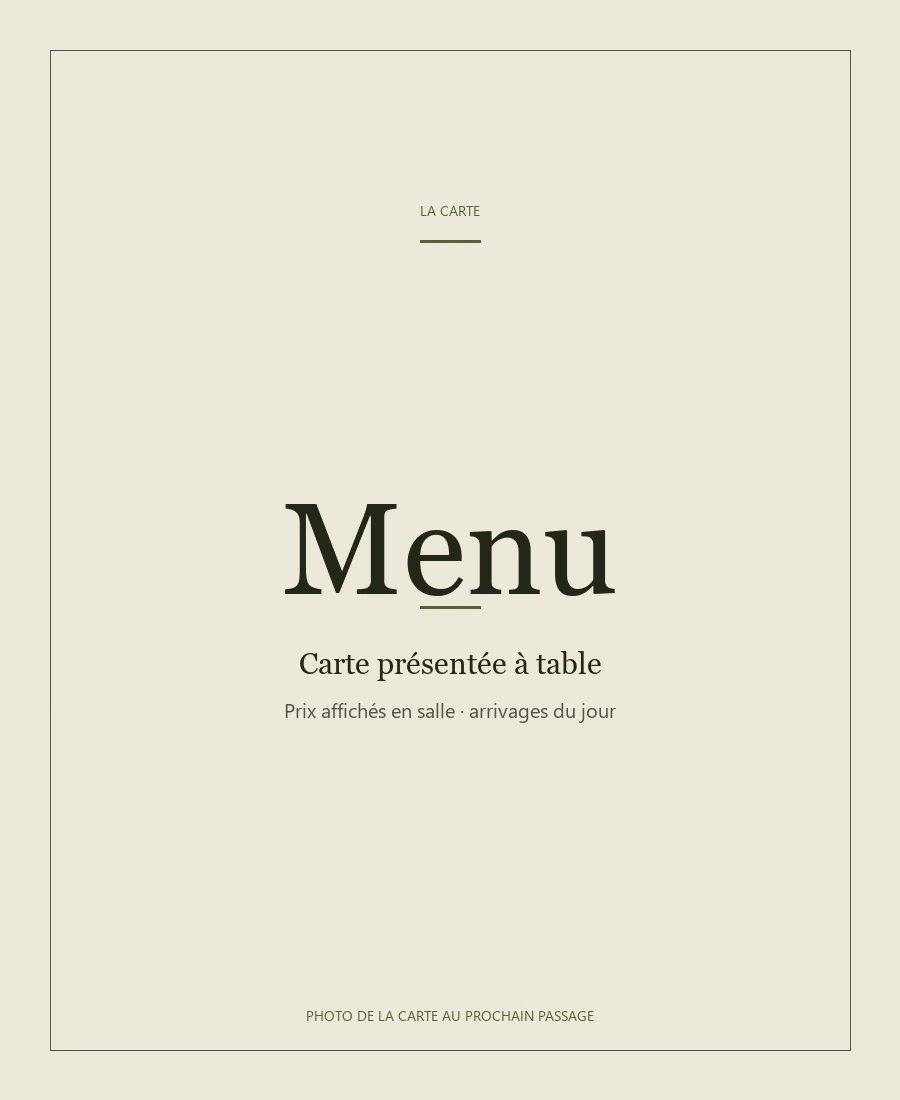 Le Romarin, carte présentée à table, photo de la carte au prochain passage